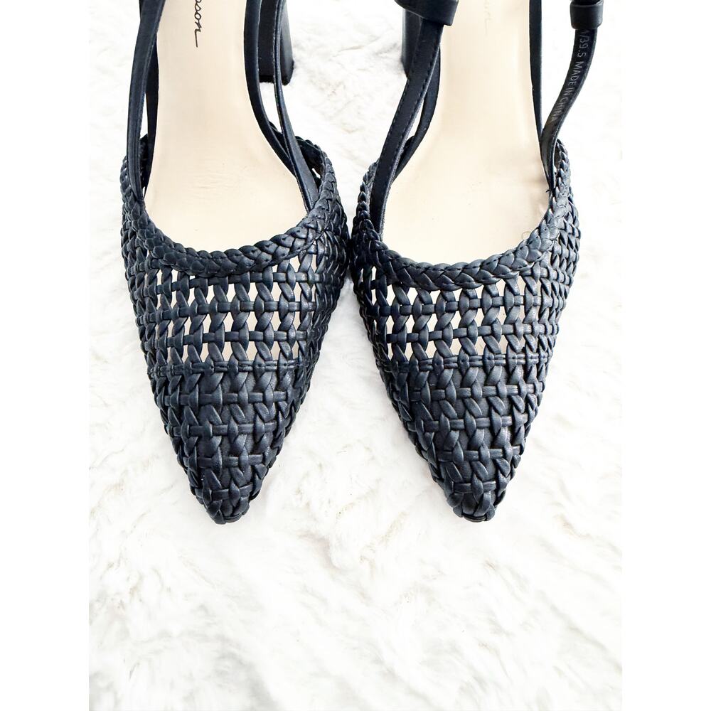 Jessica Simpson Nyara Black Woven Leather Slingback Pointed Heels Chic Classic - Picture 3 of 6